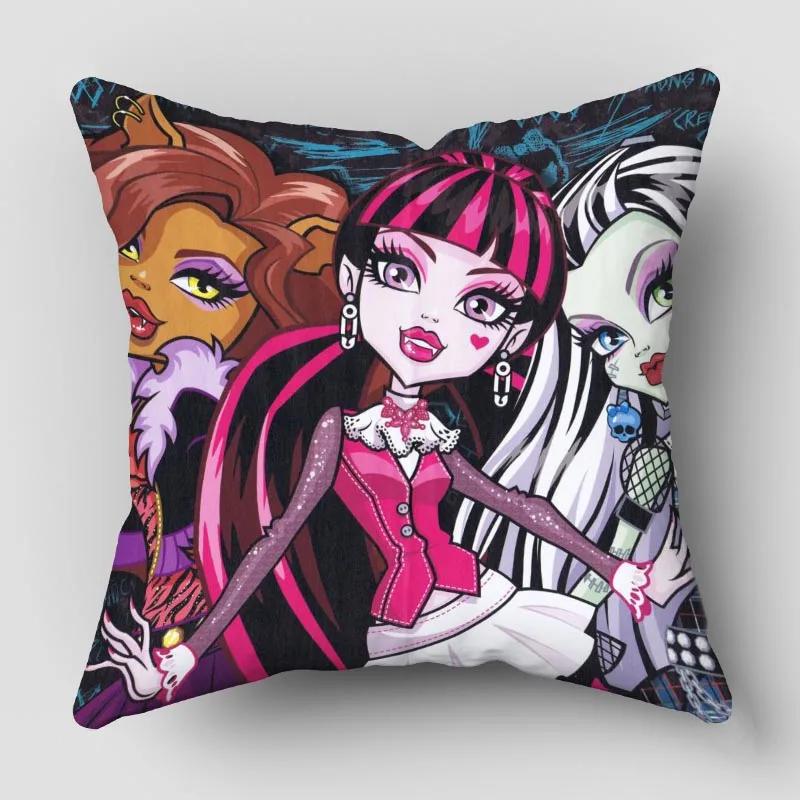 Monster High Pillow Cover Bedroom Home Office Decorative Pillowcase Square Zipper Pillow Cases Satin Fabric 10.16WJY