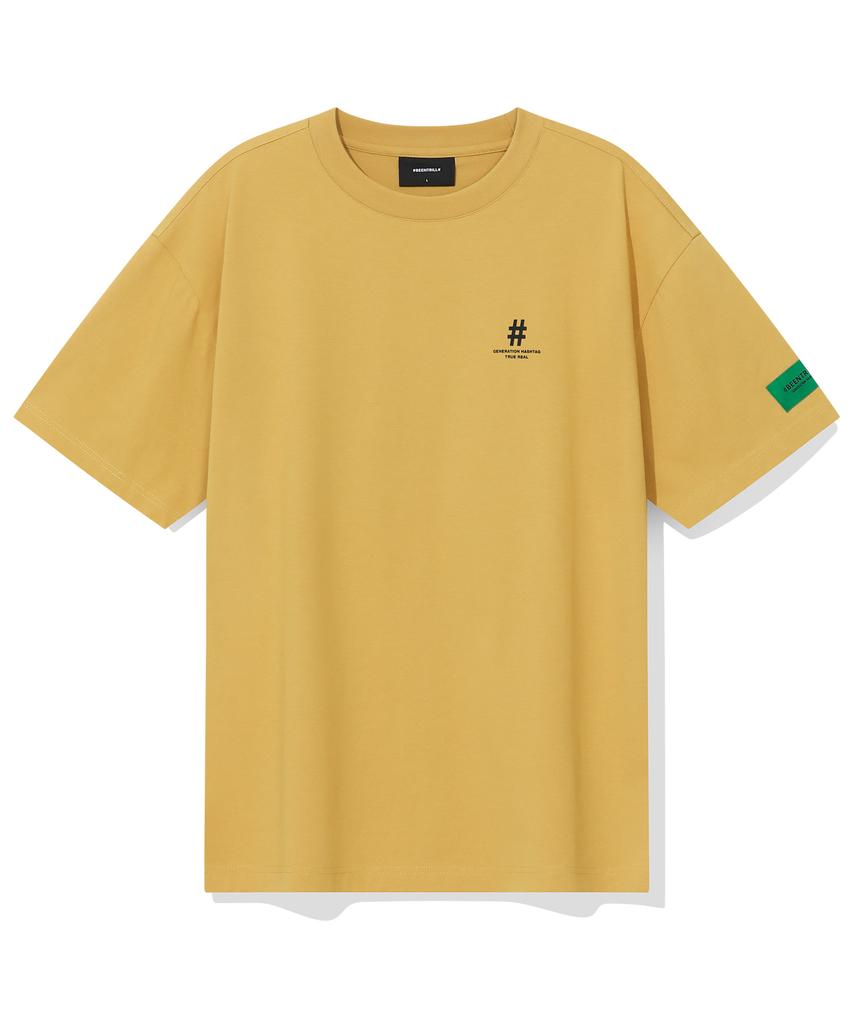 BEENTRILL Green Taping Hashtag Oversized Short Sleeve T-Shirt (Mustard)