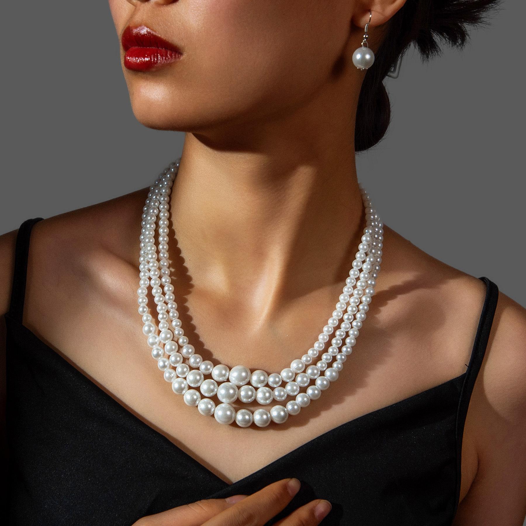 

Просте намисто з перлами, легкий розкішний дизайн, багатошаровий светр, ланцюжок на шию, набір аксесуарів, універсальна ніша білий