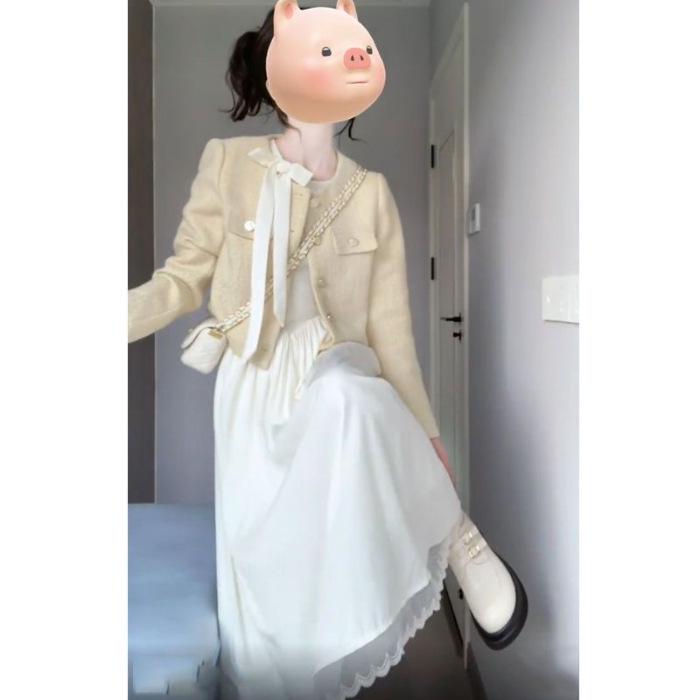 Autumn Chic Korean-Style Two-Piece: Short Jacket & Dress with French Flair S