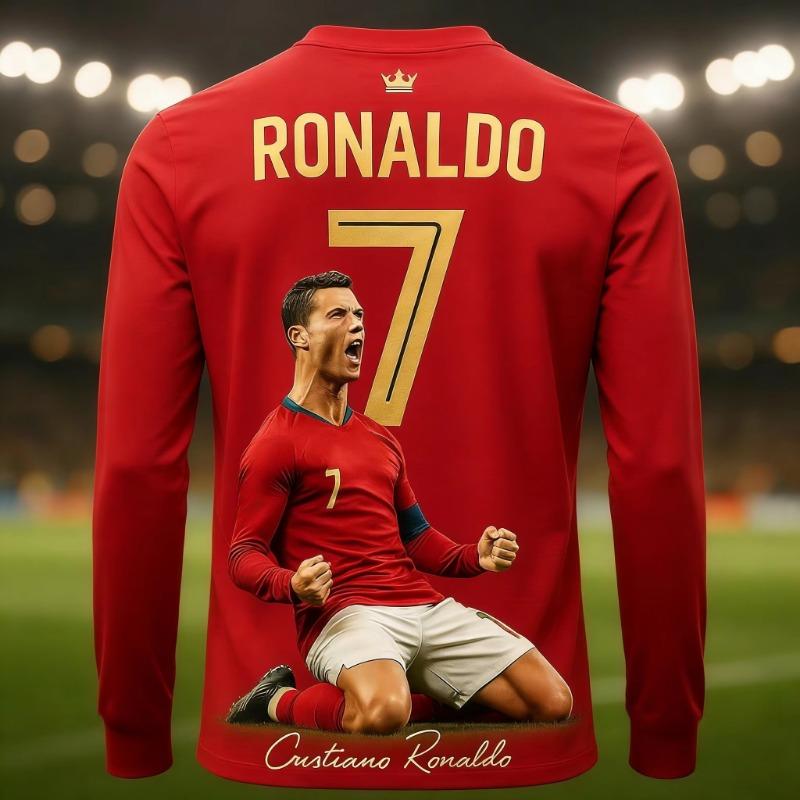 2026 Vendita Calda Cristiano Ronaldo Moda Calcio Superstar Stampa Modello Uomo Tifoso Commemorativo Maglia Sportiva Quotidiana Top Bambini