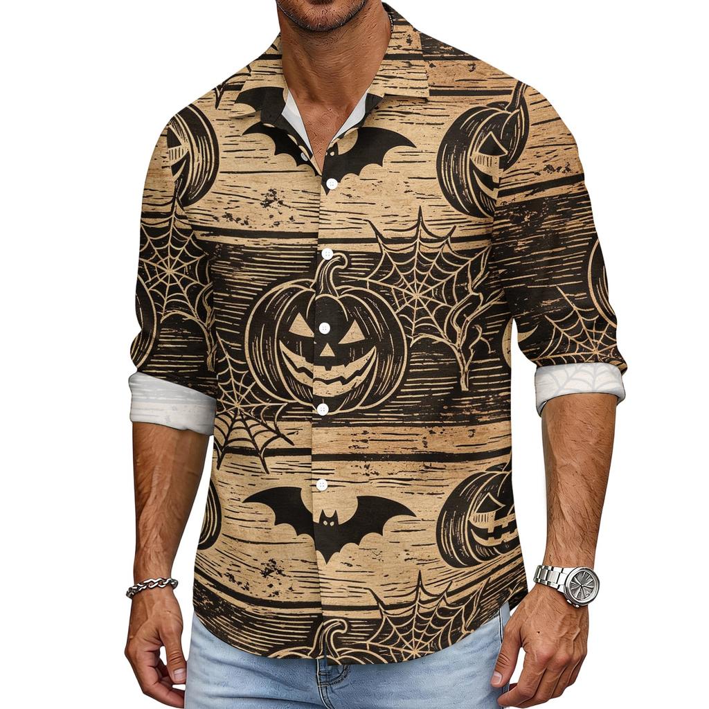 Men's Halloween Loose Fit Long Sleeve Shirt Vintage Casual Breathable Button Down Shirt for Autumn Spring Outdoor Daily Wear