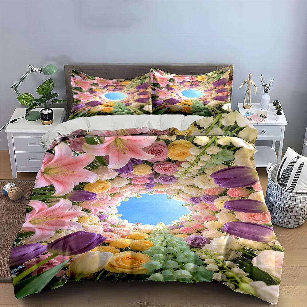 Colorful Flowers Surrounding Sky. Bedding Sets Duvet Cover Sets Duvet Covers Pillowcases(1 * Duvet Cover 2 * Pillowcases Without Duvet Insert)