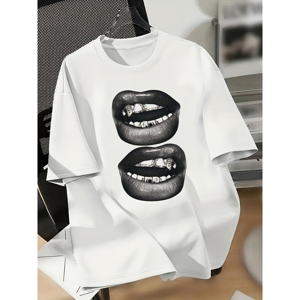 Women Cotton Short Sleeves T-shirts Glitter Double Lips Women's Tee Edgy Graphic Casual Y2K Top