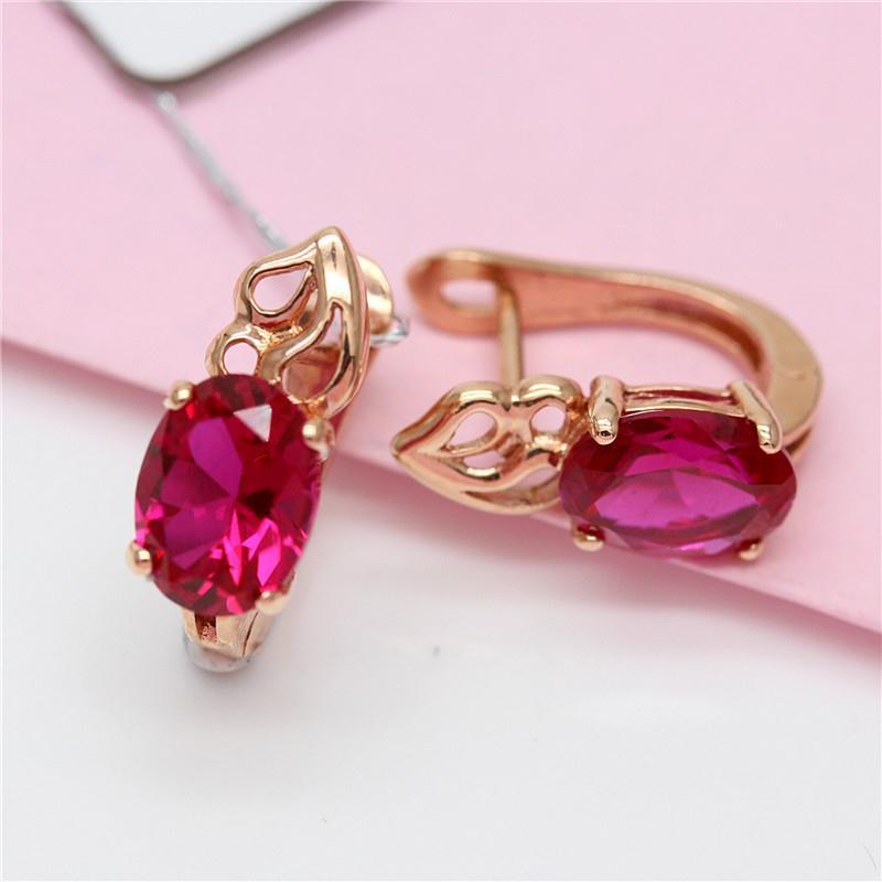 Purple Gold Inlaid Redstone Earrings Rose Gold Plated Color Gold Simple Fashion Temperament Ear Buckle
