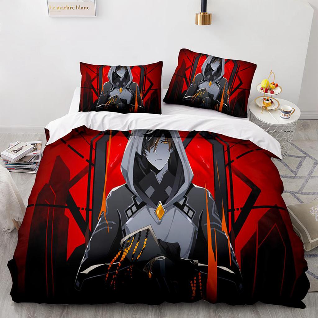 Gaming Genshin Impact Hutao Cosplay Duvet Cover Cartoon Bedding Set Full Size King Bed Comforter Quilt Cover Pillowcase Home