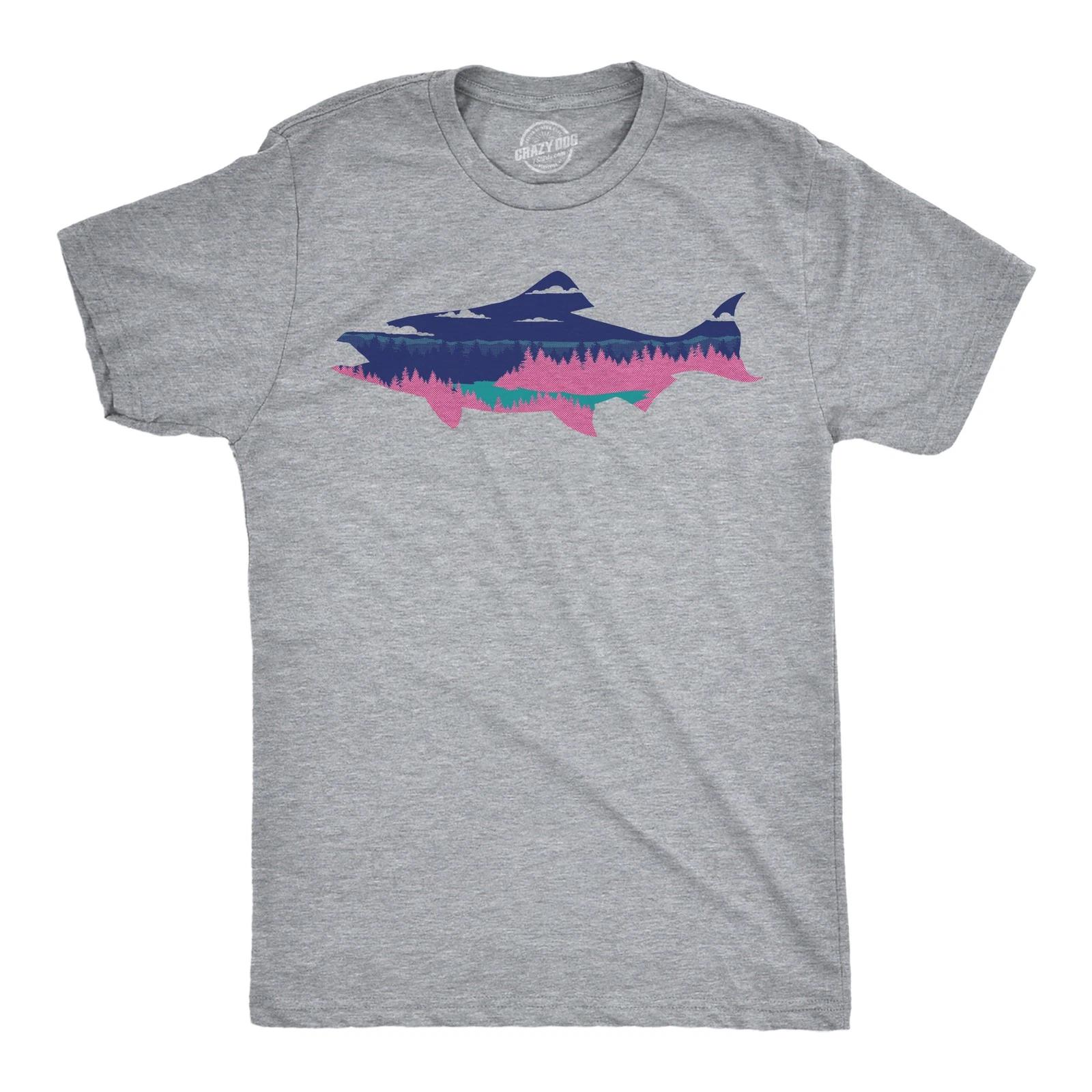 Mens Salmon Landscape Funny T Shirt Awesome Nature Lovers Graphic Tee for Men XXXL