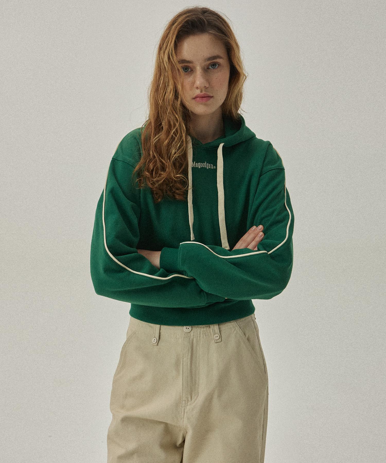 Mc Wood Gun Karudo 3207 Brushed Piping Loose Fit Green Crop Hoodie S