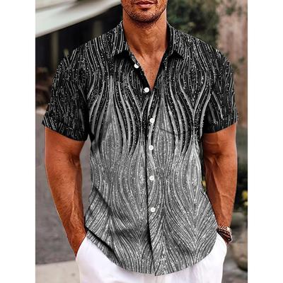 Camicia da uomo alla moda retrò con stampa sfumata e taschino con bottoni a maniche corte