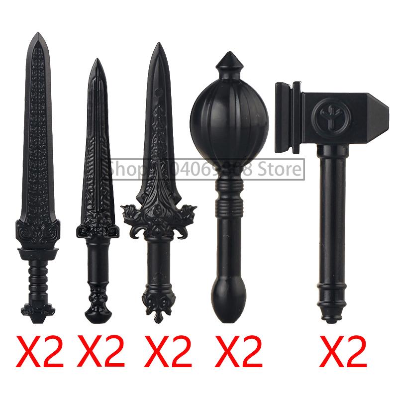 MOC Military Building Blocks Medieval Soldiers Knight Figures Weapons Accessories Witc Hat Helmet Shield Spear DIY Brick Toy T10