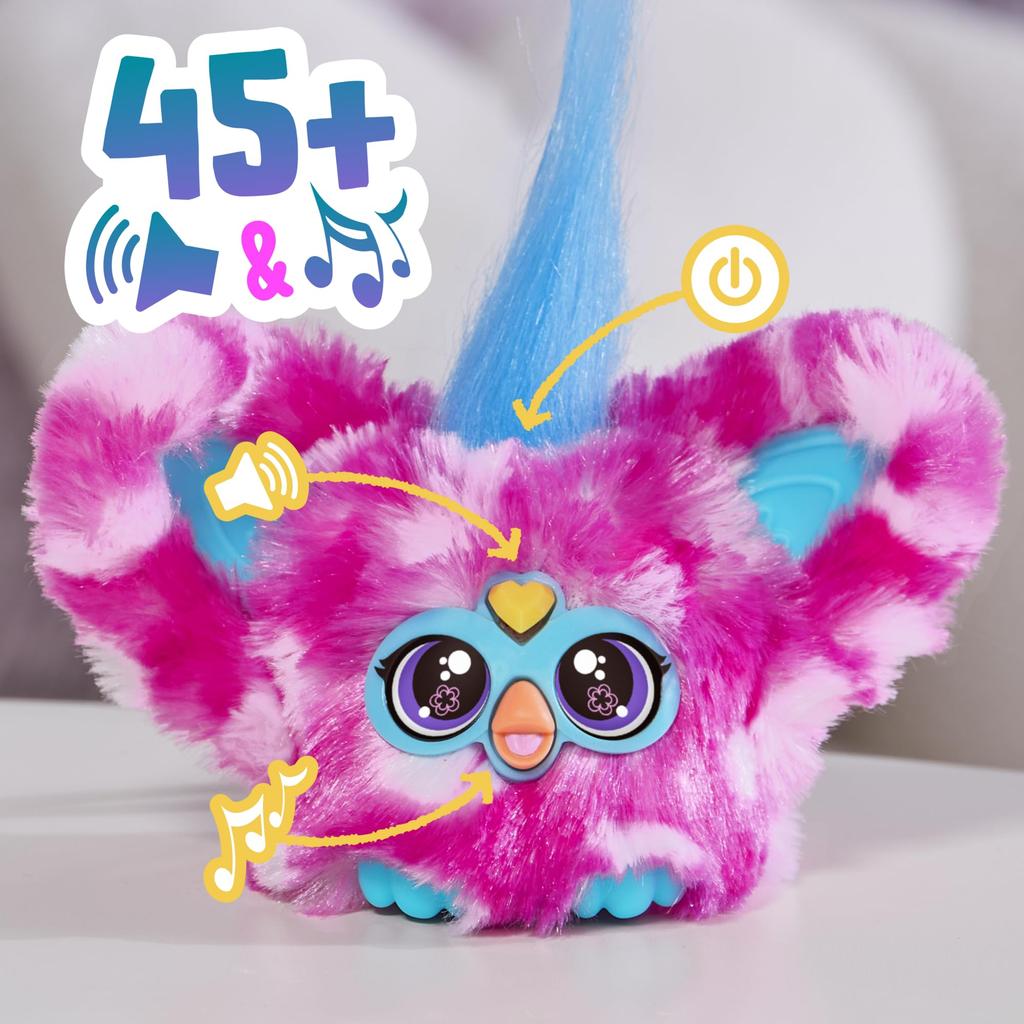 Furby Furbrets Brudny Mini Furby elektryczny wypchany dla wieku 6 i polka oryginalny produkt Przyjaciele, 45+ dźwięków, język, zabawka, w górę, różowy, kropki, G0403,