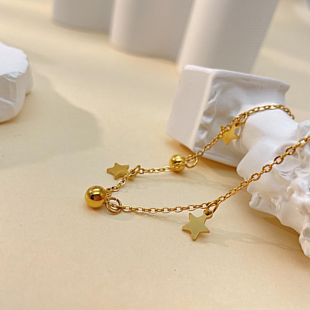 Einfacher Titanstahl Fünfzackiger Stern Fußschmuck, Leichter Luxus, Nische High-End Edelstahl Fußkettchen Damen