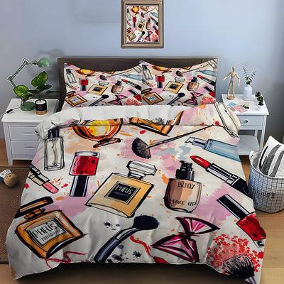 3-teiliges modisches Make-up-Print-Bettwäscheset Bettbezug 1 Bettbezug 2 Kissenbezüge Bettwäscheset für Erwachsene und Kinder Luxusgeschenke für Mädchen