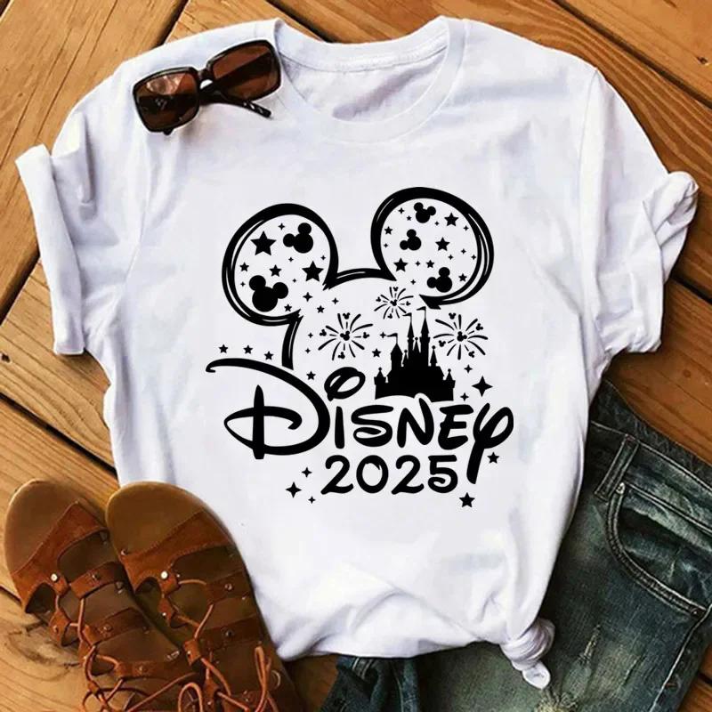 Disney Cartoon 2025 Travel Pattern Printed T-Shirt Summer Women's Casual Tops T-Shirt Fashion Clothing Harajuku Y2k T-Shirt