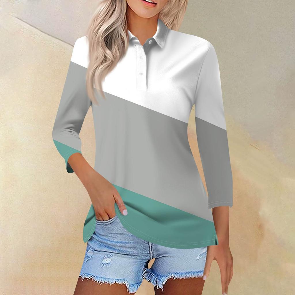 Damemote Uformelt jakkeslag kort 3/4-ermet skjorte med trykk for kvinner