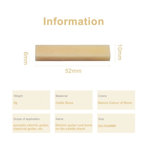 SAPHUE 6 Unbleached Bone Guitar Nut Blanks for Electric Bass, Acoustic Classical Guitar, Mandolin, Banjo, and Kulele (6 Nuts)