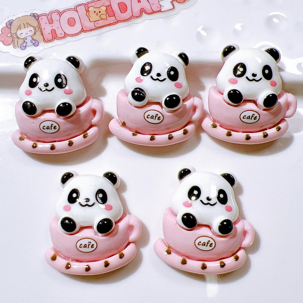10 Pcs New Kawaii Cartoon Animal Pink Panda Spoonson Series Resin Scrapbook Diy Jewelry Children Gift Hairpin Accessories A86