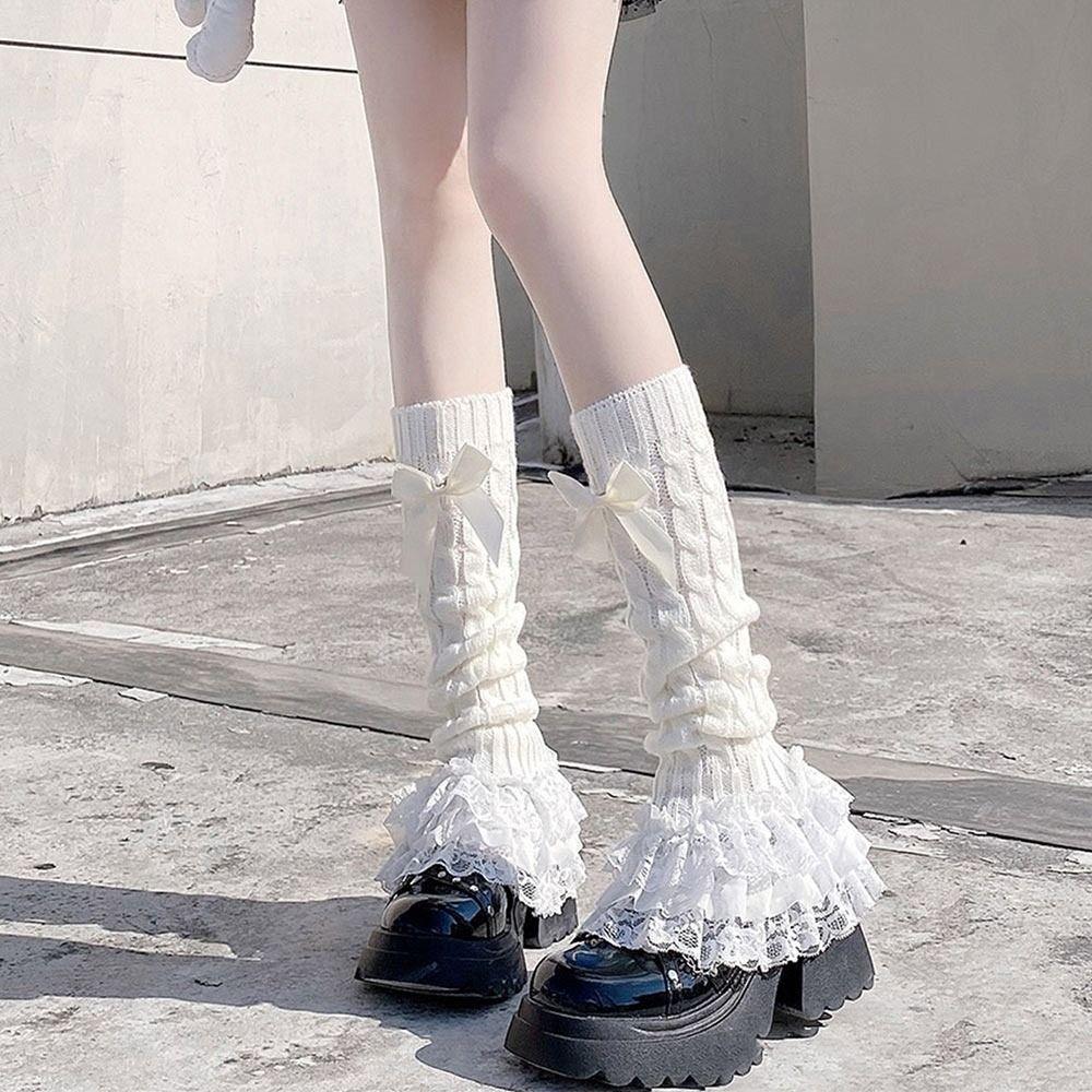 Lolita Style Knitted Leg Warmer Bow Tiered Boot Socks Legging Stockings Women's Accessories