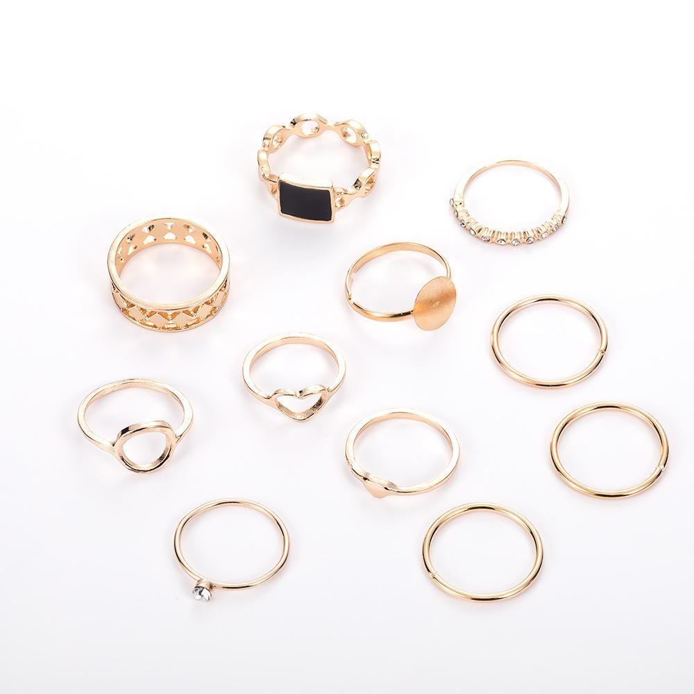 11 Stück/Set Goldener Liebe Geometrischer Hohlpunkt Diamantring