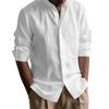 Men's Cotton-Linen Stand Collar Breathable Henley Neck Casual Long-Sleeved Shirt