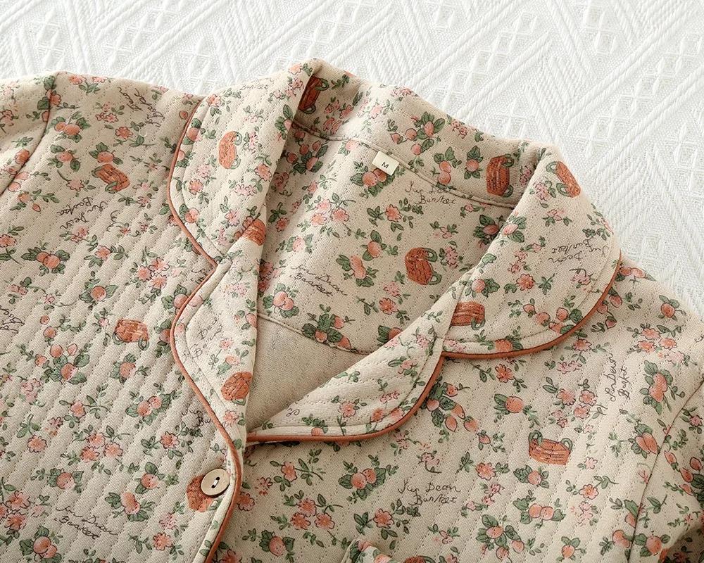 New Women's Pajamas Suit Thick Warm Cardigan Winter Pyjamas Sets Long Sleeve Flower Print Home Clothes Sleepwear