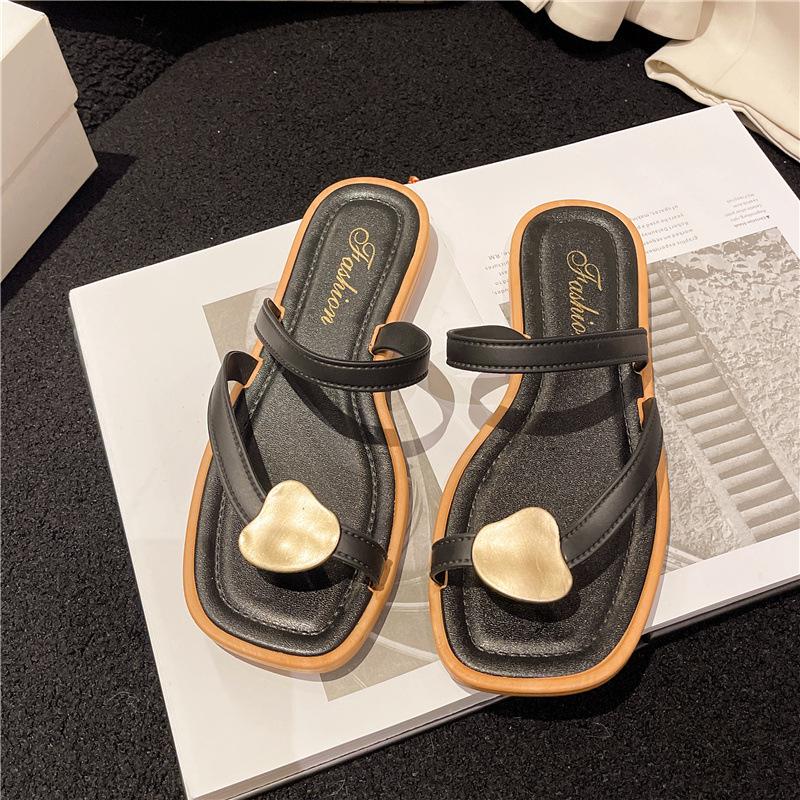 New high-value outer wear cover toe slippers women's summer fashion versatile flat bottom vacation leisure