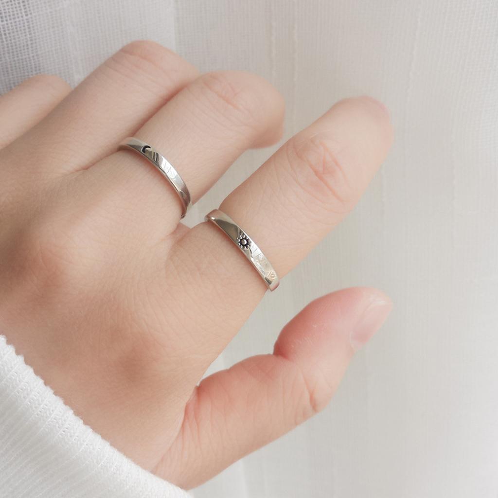 2x Niche Design Moon and for Sun Open Rings Engagement Wedding Ring for Women Lo