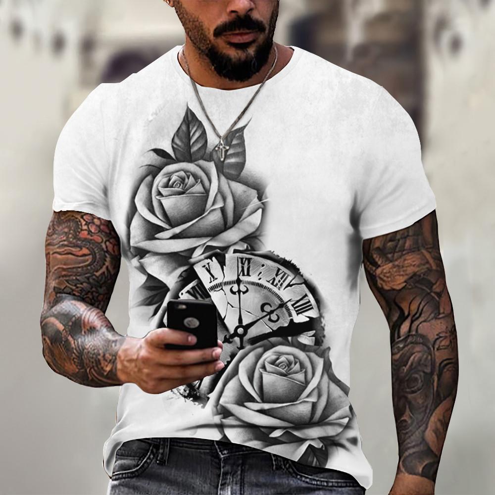 Vintage T Shirt For Men 3D Pocket Watch Print Short Sleeve Tops Street Crew Neck Men's T-shirts Oversized Tee Shirt Man Clothing