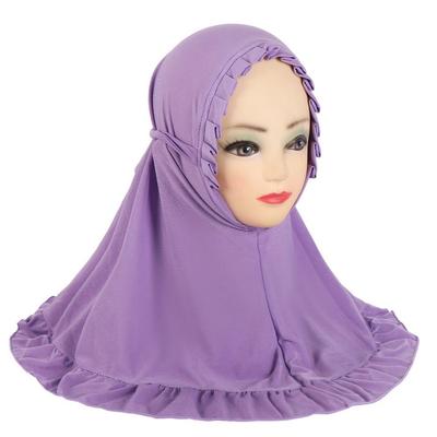Breathable Girls Neck Shawl Crinkles Texture Solid Color Girls Muslim Hijab Soft Stretch Children Islamic Headscarf