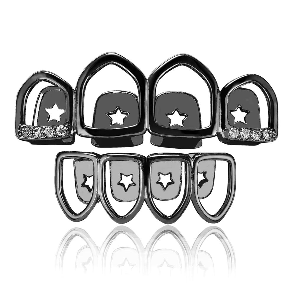 Hip Hop Jewelry Grillz in Body Jewelry Four Teeth Top and Lower 14K Gold Micro Paved CZ Grillz Diamond Teeth for Men Halloween