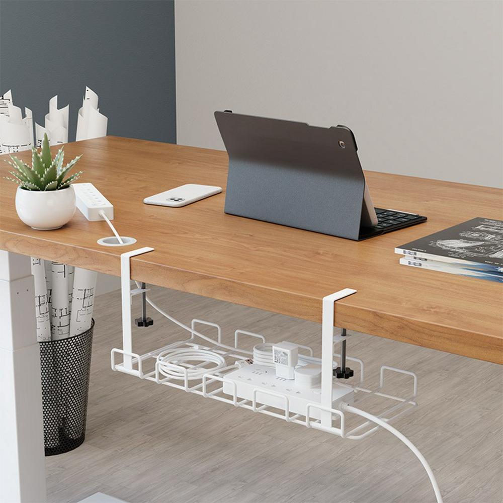 Under Desk Cable Management Tray Adjustable Wire Organizer No Drill Cord Holder for Office/Home
