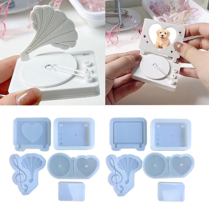 Resin Shaker Mold Heart Photo Frame Resin Mold Silicone Record Player Mold Kit Table Ornaments Mold for Home Decorations