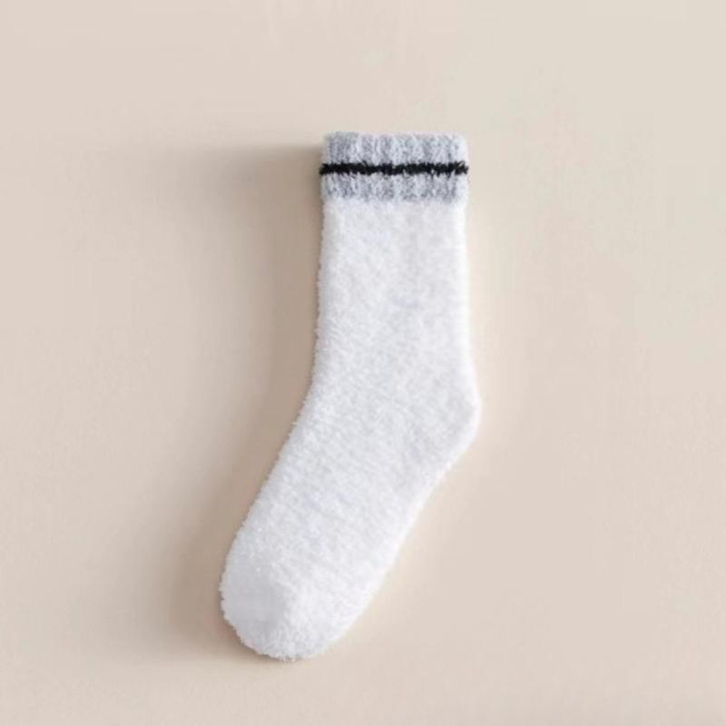 Male Autumn and Winter Striped Towel Coral Velvet Deodorant Wicker Floor Sleep Tube Socks