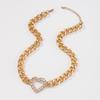 Women Streetwear Metal Chain Necklace Rhinestone Hollow Heart Clavicle Necklace Hip Hop Simple Personality Choker Jewelry