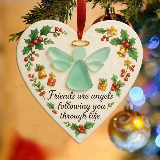 Heart-Shaped Sea Glass Friendship Ornament Handmade Sea Glass Angel/Ghost Ornament for Christmas Tree Timeless