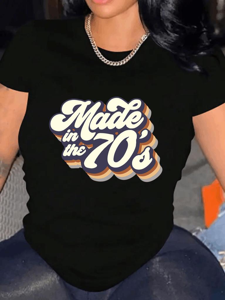 Womens TShirt Made In the 70's Comfortable Crew Neck Casual Cotton Blend ShortSleeves Soft Breathabl