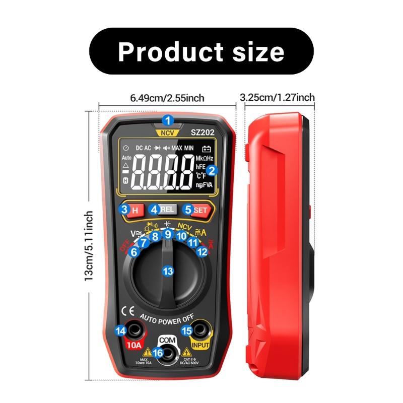 Digitalmultimeter mit berührungsloser Spannungserkennung, leicht zu tragen, Digitalmultimeter mit Data-Hold-Funktion für zu Hause