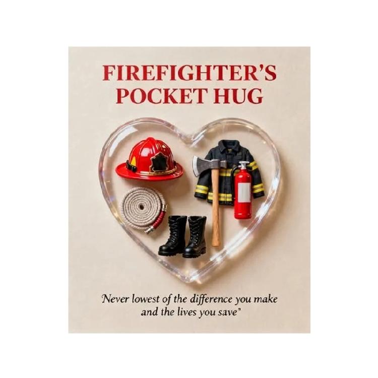 

Firefighter Appreciation Present With Heart Shape Acrylic Charm and Encouragement Card For Firefighters Valentines Gift