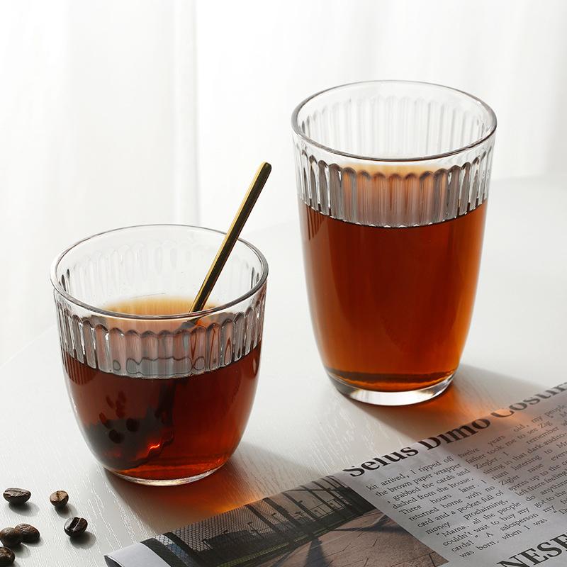2pcs Sets Coffee Cups Glass Cup Drink Luxury Glass Set Stripe Stackable Coffee Mug Juice Milk Drinking Glasses Set Cup Drinkware