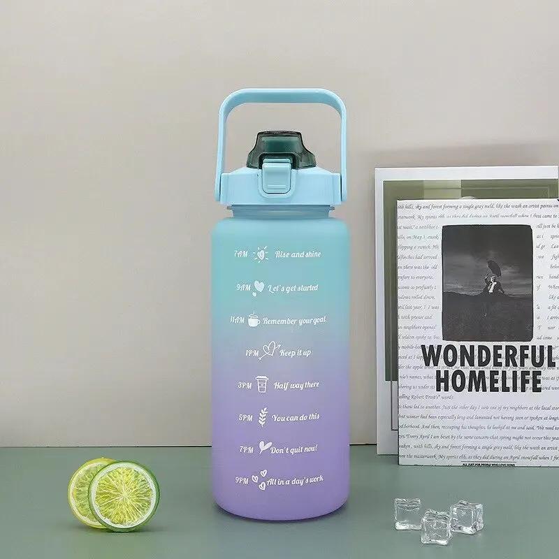 2000ml Leakproof Water Bottle Stay Hydrated Motivational Sport Bottle with Time Marker for Fitness Outdoor Office Indoor