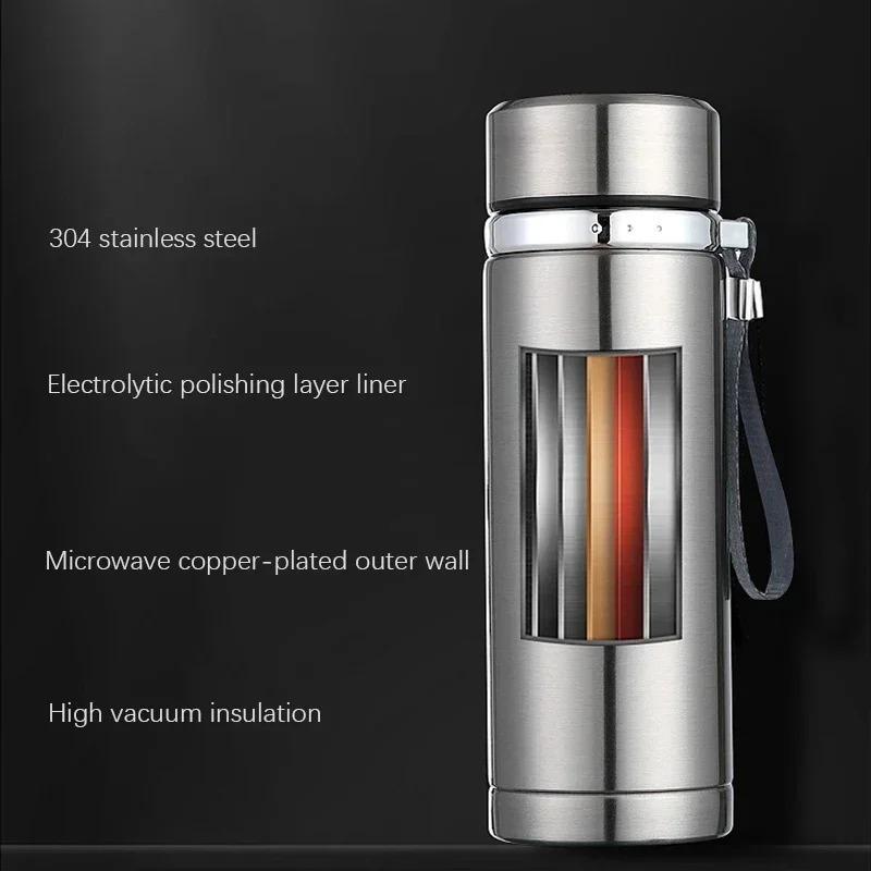 New Large-capacity Stainless Steel Outdoor Sports Water Bottle, Portable Car Sling Water Cup, Portable Insulated Coffee Cup