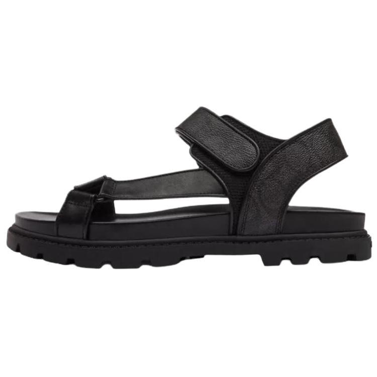 Coach Signature Leather Round Toe Velcro Thick Sole Slide Sandals Men Sandals Black CAP63-BK/CQ