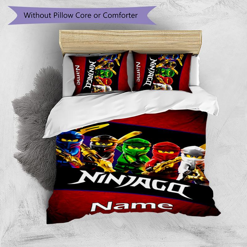 3pcs Custom Name Cartoon Lego Ninjago Bedding Set Duvet Cover Closure Includes 1 Duvet Cover & 2 Pillowcases for All Seasons Bedroom Decor