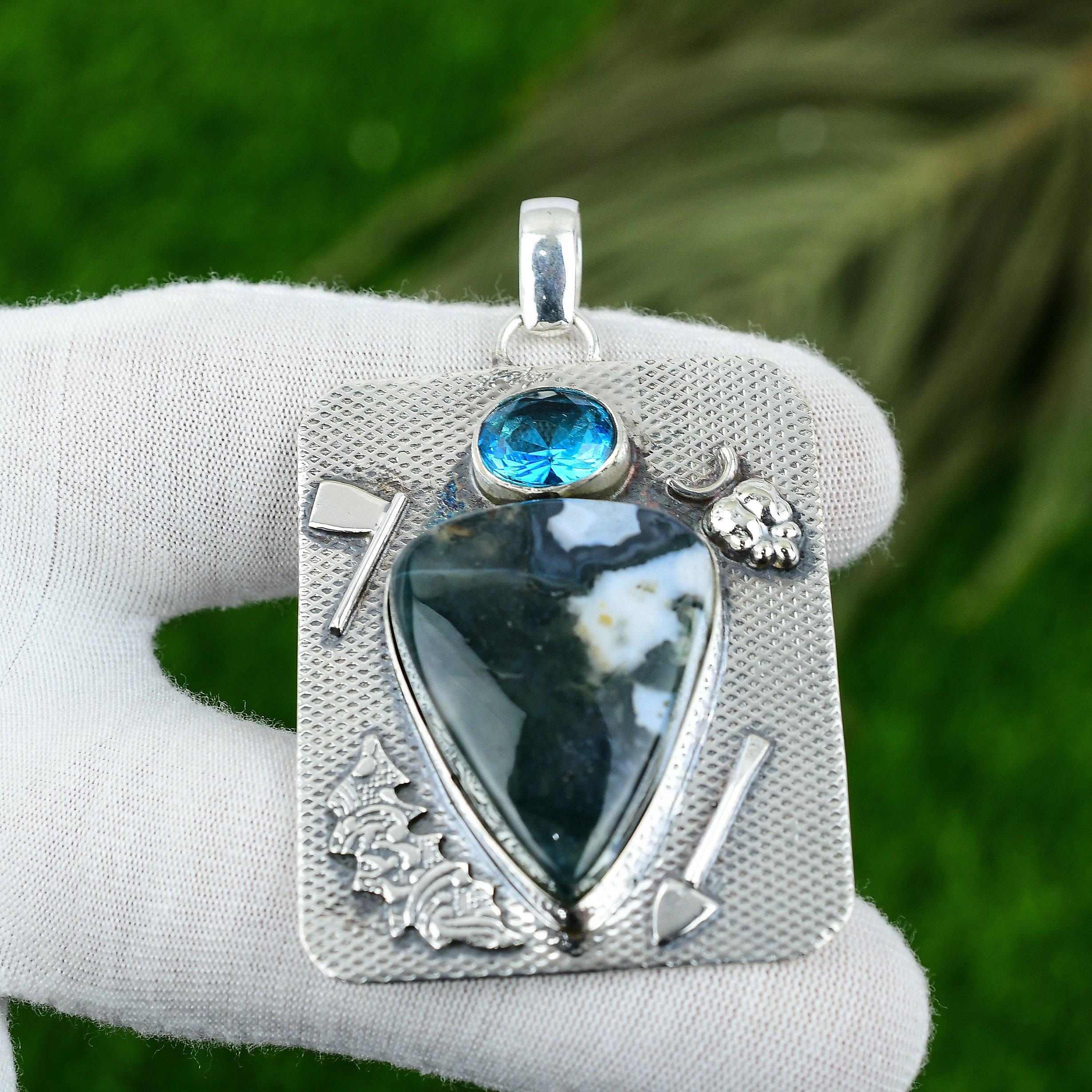 Натуральный Солнечный Моховой Агат Драгоценный Камень Ювелирные Изделия 925 Стерлинговое Серебро Подвеска для Женщин