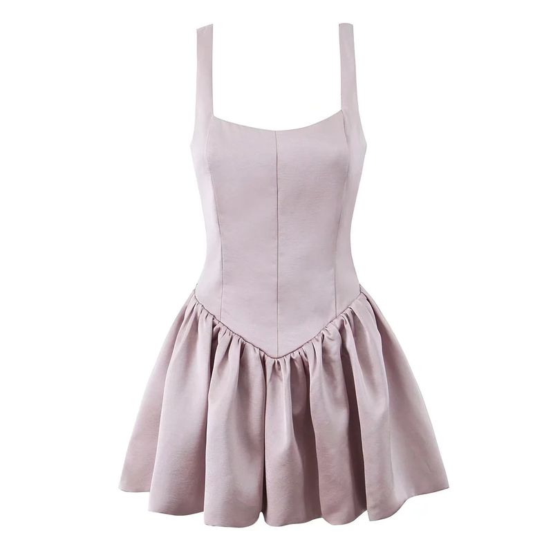 

Осень и Зима Новая Женская Одежда Дизайн во Французском Стиле Квадратный Вырез Подол на Кулиске Короткое Платье-Слинг с Пышной Юбкой-Бутоном Purple L