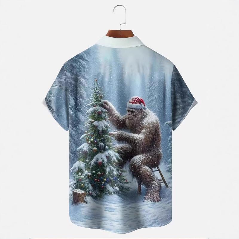 Autumn and Winter Men's Short Sleeved Shirt New Year's Christmas Pattern Digital Printed Shirt Top Men's Casual Shirt