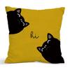 Cute Black Cat Pillowcase, Minimalist Cartoon Kitten Cushion Cover, Yellow Background Home Decor, Soft Throw Pillow for Bedroom