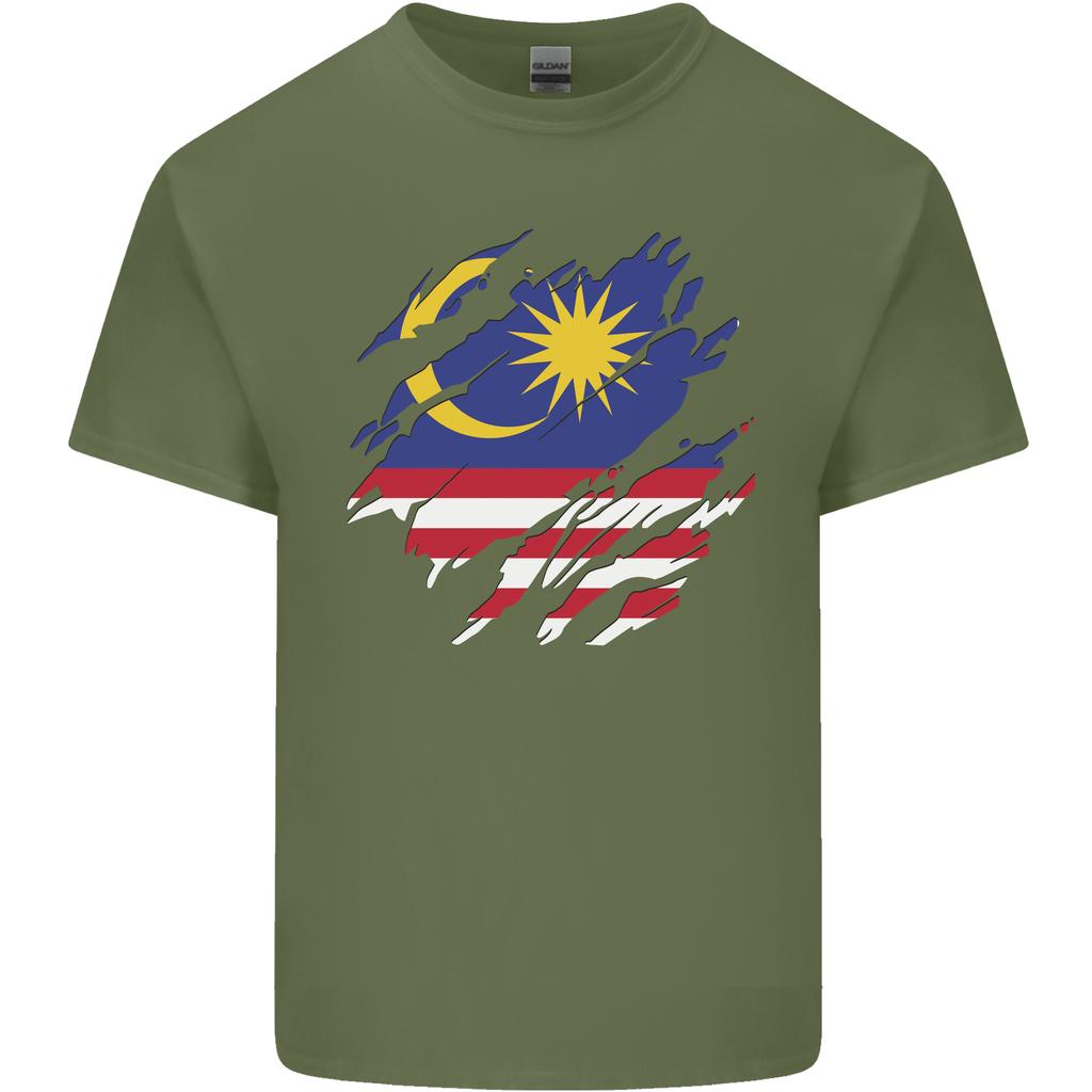 Bandiera della Malesia Strappata Giorno della Malesia Calcio Unisex T-shirt Leggera in Cotone