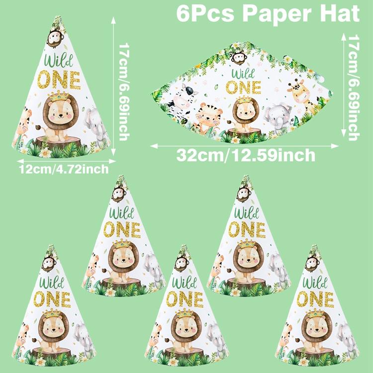 

Wild One Бумажные шляпы Шляпа с изображением животных в джунглях Декор для вечеринки по случаю дня рождения Детский лес День рождения Baby Shower Товары для вечеринки Декор для домашней вечеринки