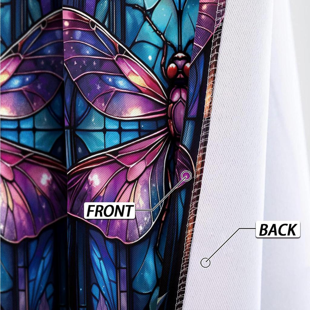 Dragonfly Pattern Glass Painted Blackout Curtains - Thickened Polyester, High Precision Sun Protection